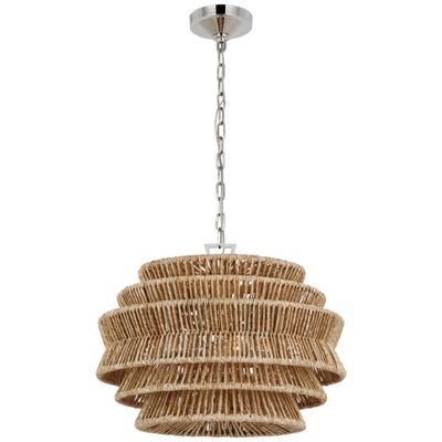 Chapman & Myers Antigua Small Drum Chandelier in Polished Nickel and Natural Abaca Ceiling Light W22