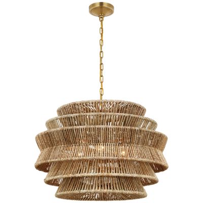 Chapman & Myers Antigua Medium Drum Chandelier in Antique-Burnished Brass and Natural Abaca Ceiling Light W30
