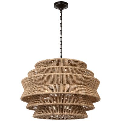 Chapman & Myers Antigua Medium Drum Chandelier in Bronze and Natural Abaca Ceiling Light W30