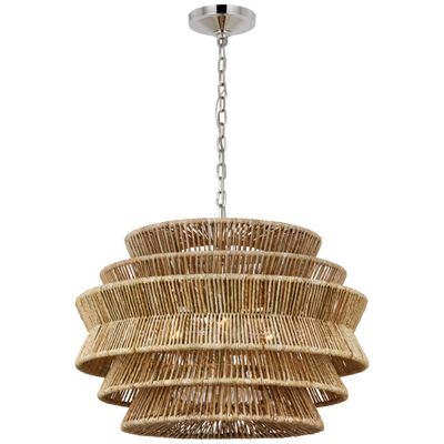 Chapman & Myers Antigua Medium Drum Chandelier in Polished Nickel and Natural Abaca Ceiling Light W30