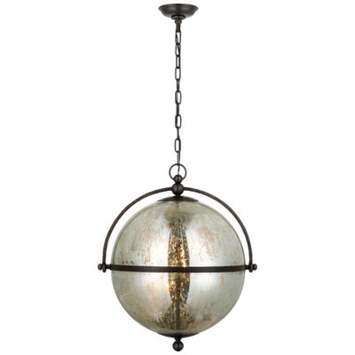 Chapman & Myers Bayridge XL Pendant in Aged Iron with Antique Mercury Glass Ceiling Light W21.25
