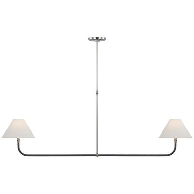 Chapman & Myers Basden Extra Large Linear Chandelier in Polished Nickel and Black Rattan with Linen Shades Ceiling Light W11