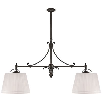 Chapman & Myers Sloane Double Shop Pendant in Bronze with Linen Shades Ceiling Light W54