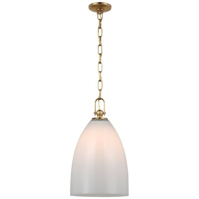 Chapman & Myers Andros Large Pendant in Antique-Burnished Brass with White Glass Ceiling Light W12