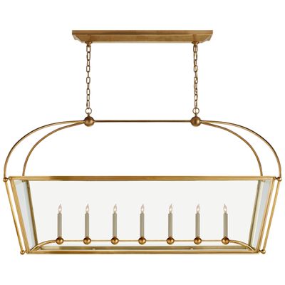 Chapman & Myers Riverside Large Linear Pendant in Antique-Burnished Brass with Clear Glass Ceiling Light W54