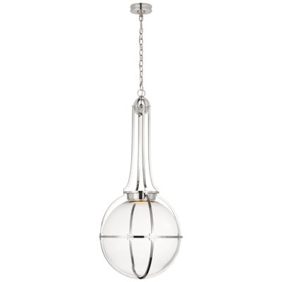 Chapman & Myers Gracie Large Captured Globe Pendant in Polished Nickel with Clear Glass Ceiling Light W19.25
