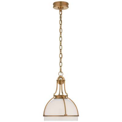 Chapman & Myers Gracie Medium Dome Pendant in Antique-Burnished Brass with White Glass Ceiling Light W12