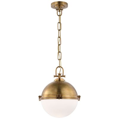 Chapman & Myers Adrian Large Globe Pendant in Antique-Burnished Brass with White Glass Ceiling Light W14