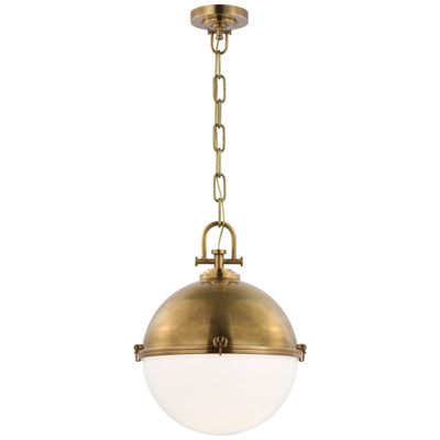 Chapman & Myers Adrian X-Large Globe Pendant in Antique-Burnished Brass with White Glass Ceiling Light W17