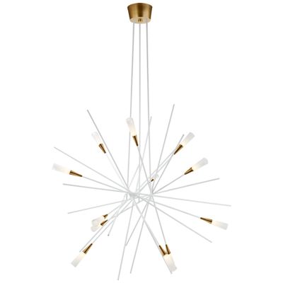 Chapman & Myers Stellar Large Chandelier in Matte White and Antique Brass with Frosted Acrylic Ceiling Light W38.25