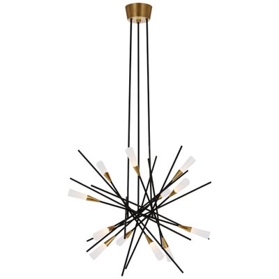 Chapman & Myers Stellar Medium Chandelier in Matte Black and Antique Brass with Frosted Acrylic Ceiling Light W27.25