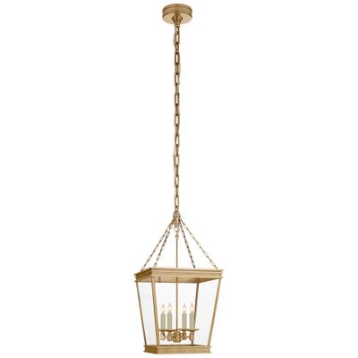 Chapman & Myers Launceton Small Square Lantern in Antique- Burnished Brass with Clear Glass Ceiling Light W12.5
