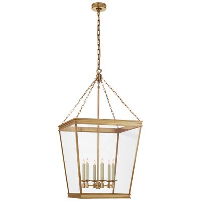 Chapman & Myers Launceton Large Square Lantern in Antique-Burnished Brass with Clear Glass Ceiling Light W24