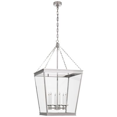 Chapman & Myers Launceton Large Square Lantern in Polished Nickel with Clear Glass Ceiling Light W24