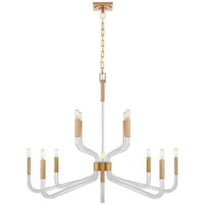Chapman & Myers Reagan Grande Two Tier Chandelier in Antique-Burnished Brass and Crystal Ceiling Light W44.75
