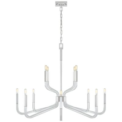 Chapman & Myers Reagan Grande Two Tier Chandelier in Polished Nickel and Crystal Ceiling Light W44.75