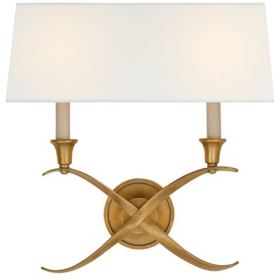 Chapman & Myers Cross Bouillotte Large Sconce in Antique-Burnished Brass with Linen Shade Wall Light W15.5