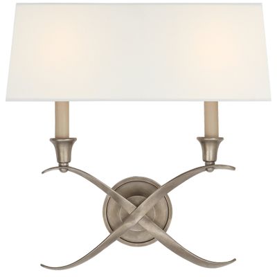 Chapman & Myers Cross Bouillotte Large Sconce in Antique Nickel with Linen Shade Wall Light W15.5