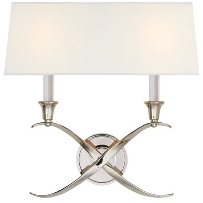 Chapman & Myers Cross Bouillotte Large Sconce in Polished Nickel with Linen Shade Wall Light W15.5
