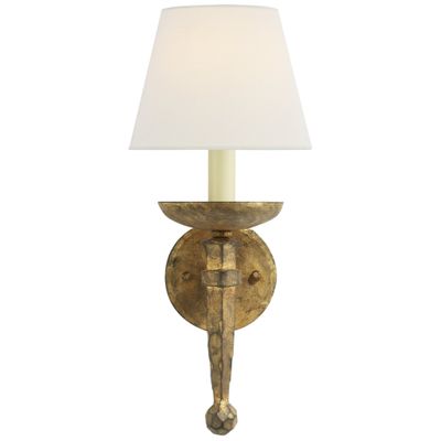 Chapman & Myers Iron Torch Sconce in Gilded Iron with Linen Shade Wall Light W8