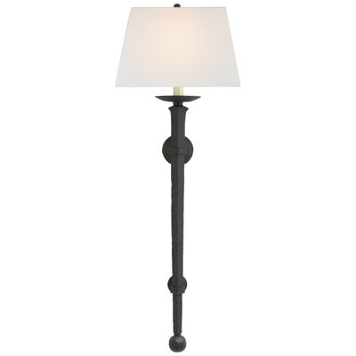 Chapman & Myers Long Iron Torch in Black Rust with Linen Shade Wall Light W13.5