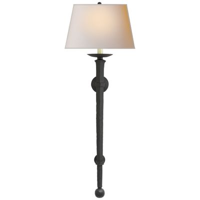 Chapman & Myers Long Iron Torch in Black Rust with Natural Paper Shade Wall Light W13.5