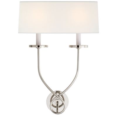 Chapman & Myers Symmetric Twist Double Sconce in Polished Nickel with Linen Shade Wall Light W14.5