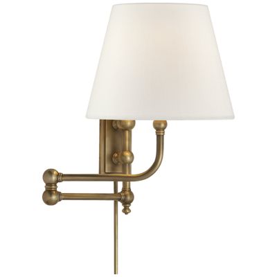 Chapman & Myers Pimlico Swing Arm in Antique-Burnished Brass with Linen Shade Wall Light W25.5