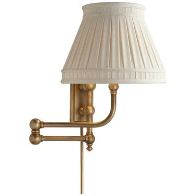 Chapman & Myers Pimlico Swing Arm in Antique-Burnished Brass with Linen Collar Shade Wall Light W25.5