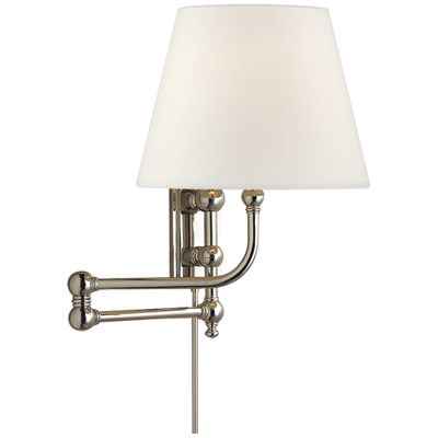 Chapman & Myers Pimlico Swing Arm in Polished Nickel with Linen Shade Wall Light W25.5