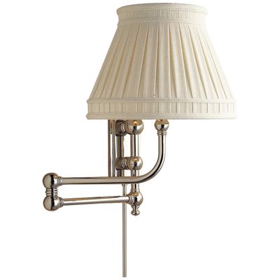 Chapman & Myers Pimlico Swing Arm in Polished Nickel with Linen Collar Shade Wall Light W25.5