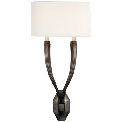 Chapman & Myers Ruhlmann Double Sconce in Bronze with Linen Shade Wall Light W10.75