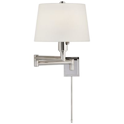 Chapman & Myers Chunky Swing Arm in Polished Nickel with Linen Shade Wall Light W26.25