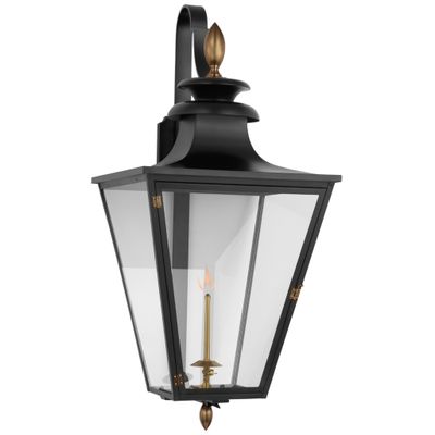 Chapman & Myers Albermarle Large Bracketed Gas Wall Lantern in Matte Black and Brass with Clear Glass Outdoor Lighting W18