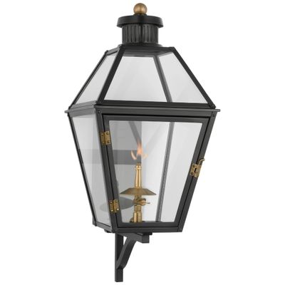 Chapman & Myers Stratford Small Bracketed Gas Wall Lantern in Matte Black with Clear Glass Outdoor Lighting W10