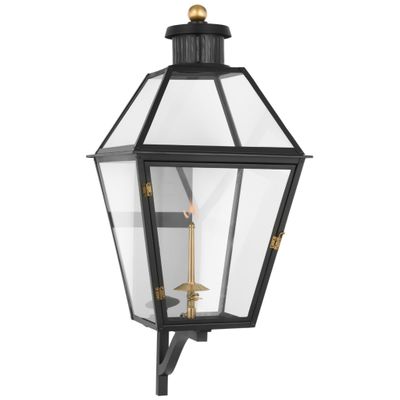 Chapman & Myers Stratford Large Bracketed Gas Wall Lantern in Matte Black with Clear Glass Outdoor Lighting W14.75