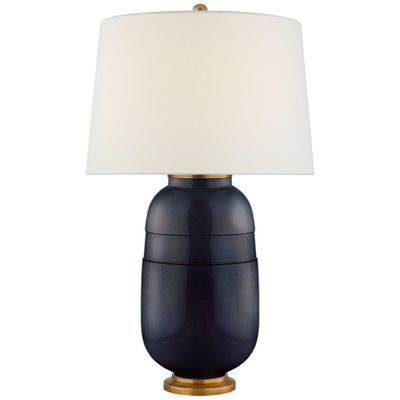 Christopher Spitzmiller Newcomb Medium Table Lamp in Mixed Blue Brown with Linen Shade W18.25