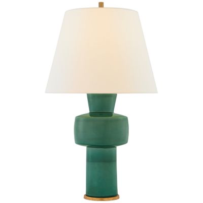 Christopher Spitzmiller Eerdmans Medium Table Lamp in Celtic Green Crackle with Linen Shade W17