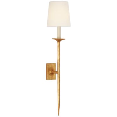 Julie Neill Catina Large Tail Sconce in Antique Gold Leaf with Linen Shade Wall Light W6.25