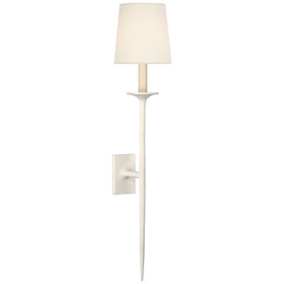 Julie Neill Catina Large Tail Sconce in Plaster White with Linen Shade Wall Light W6.25