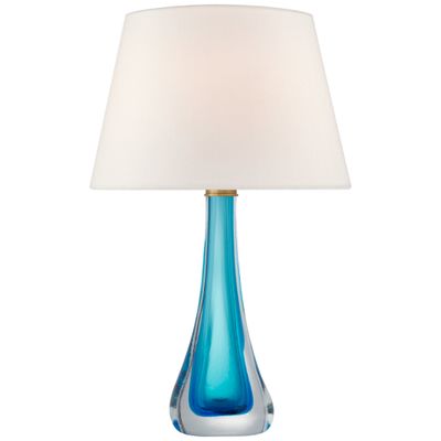 Julie Neill Christa Large Table Lamp in Cerulean Blue Glass with Linen Shade W18