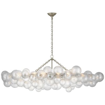 Julie Neill Talia Large Linear Chandelier in Burnished Silver Leaf with Clear Swirled Glass Ceiling Light W25.75