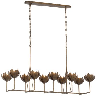 Julie Neill Alberto Large Linear Chandelier in Antique Bronze Leaf Ceiling Light W21