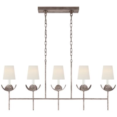 Julie Neill Illana Large Linear Chandelier in Burnished Silver Leaf with Linen Shade Ceiling Light W50.5