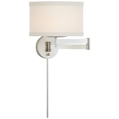 kate spade new york Walker Swing Arm Sconce in Burnished Silver Leaf with Cream Linen Shade Wall Light W14