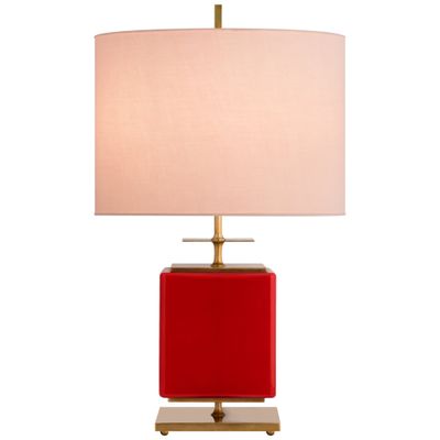 kate spade new york Beekman Small Table Lamp in Maraschino Reverse Painted Glass with Pink Linen Shade W16