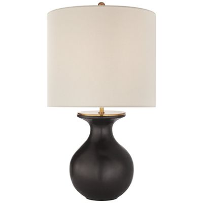 kate spade new york Albie Small Desk Lamp in Metallic Black with Cream Linen Shade Table Lamp W13.75 x H25.25