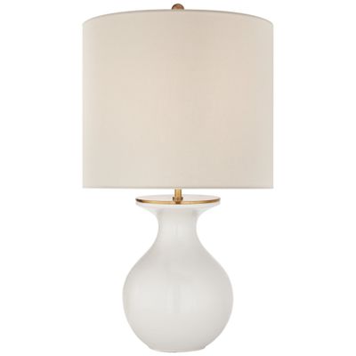 kate spade new york Albie Small Desk Lamp in New White with Cream Linen Shade Table Lamp W13.75