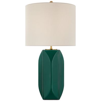 kate spade new york Carmilla Medium Table Lamp in Emerald Crackle with Linen Shade W14.5