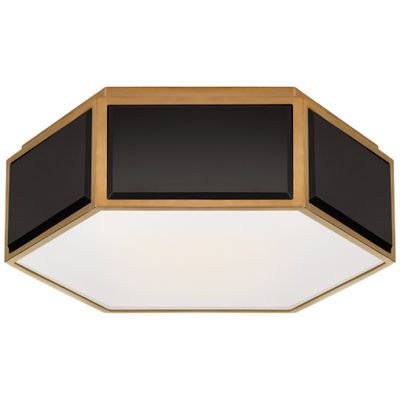 kate spade new york Bradford Small Hexagonal Flush Mount in Black and Soft Brass with Frosted Glass Ceiling Light W13